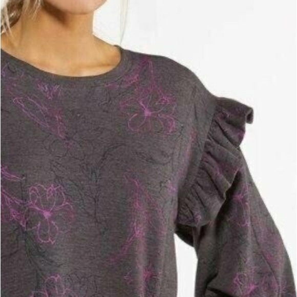 ❄️ Cato | Floral Ruffled Trim Sweatshirt Charcoal Various Sizes Available - Picture 2 of 3